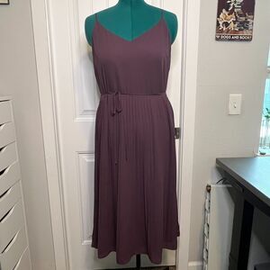 LOFT Purple Pleated Midi Dress